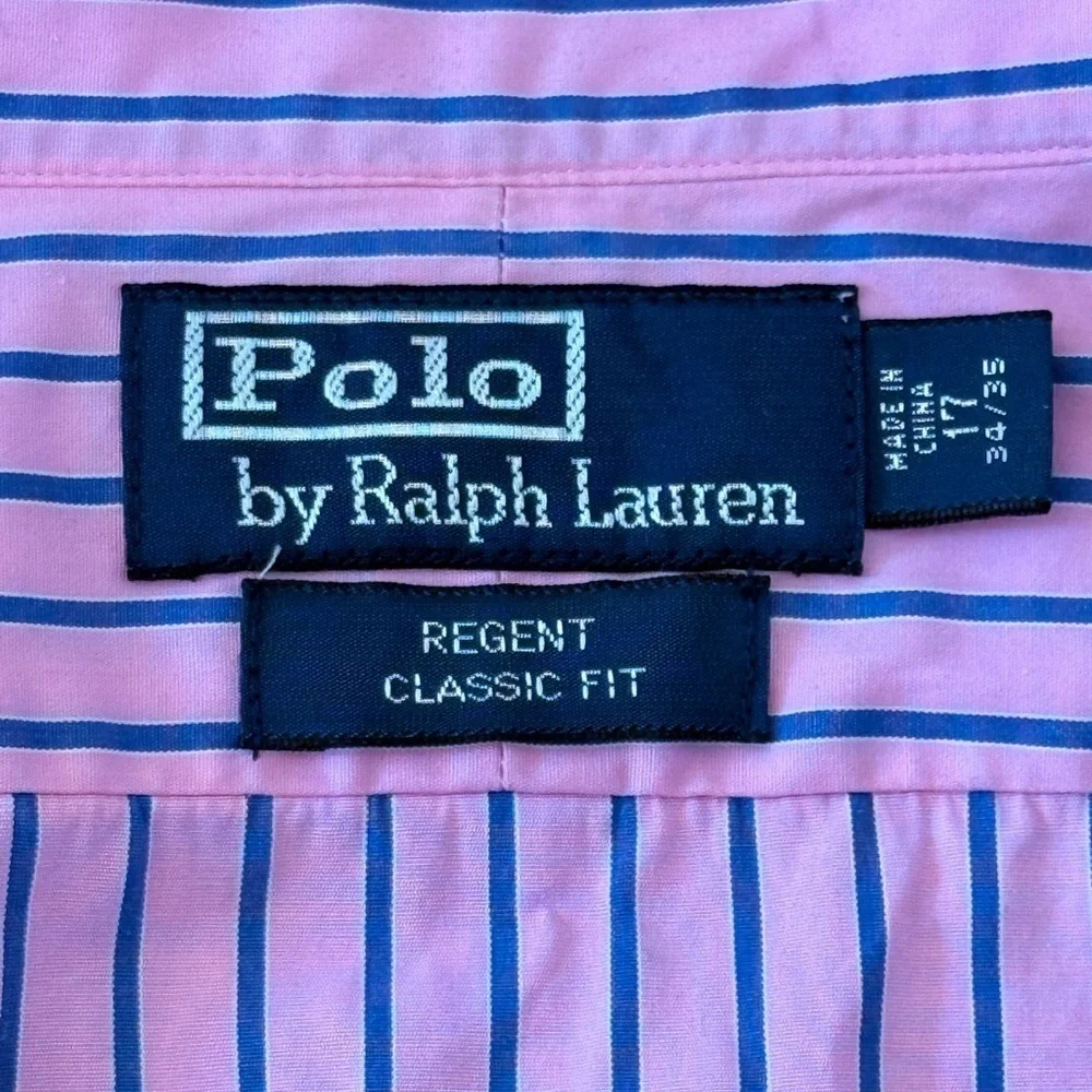 Polo Ralph Lauren Dress Shirt Mens Sz 17 34/35 Regent Classic Fit Pink Striped